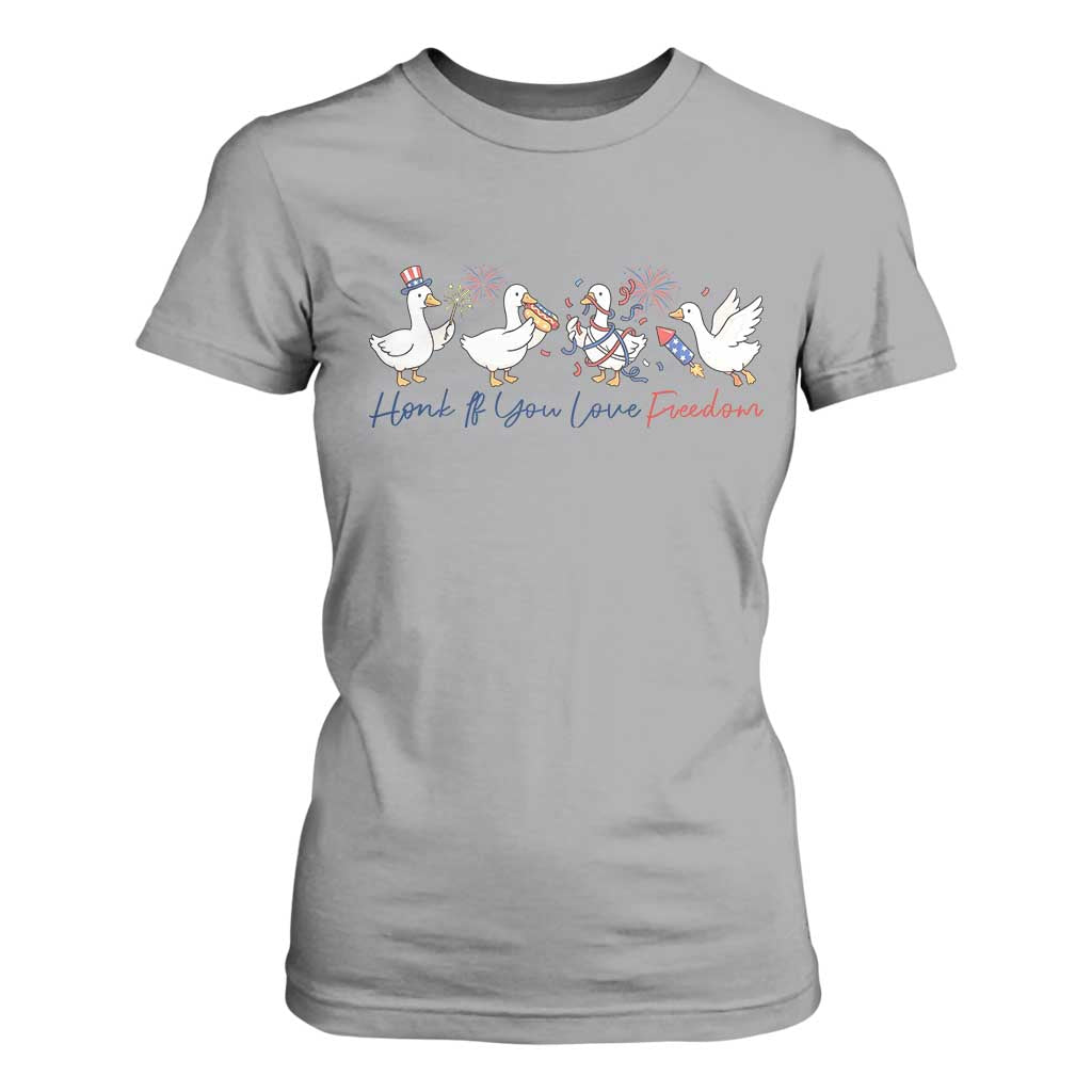 Silly Goose 4th of July T Shirt For Women Honk If You Love Freedom TS14 Sport Gray Print Your Wear