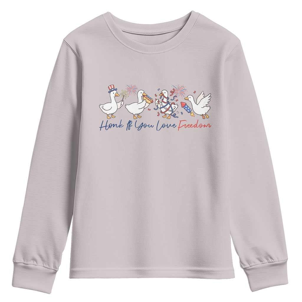 Silly Goose 4th of July Youth Sweatshirt Honk If You Love Freedom TS14 Ice Gray Print Your Wear