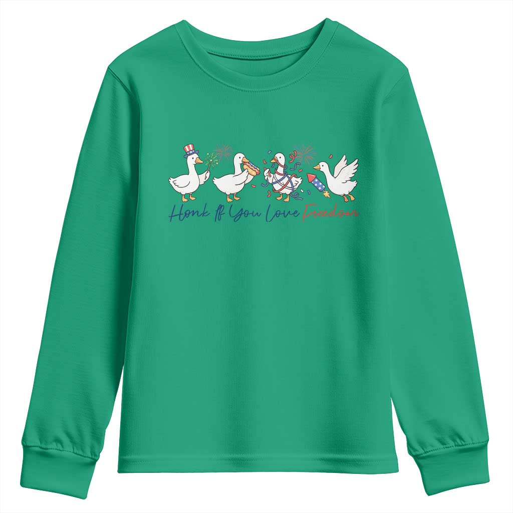Silly Goose 4th of July Youth Sweatshirt Honk If You Love Freedom TS14 Irish Green Print Your Wear