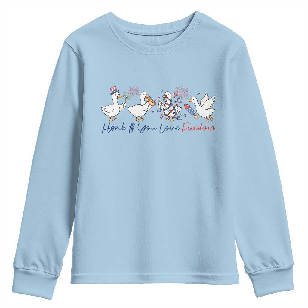 Silly Goose 4th of July Youth Sweatshirt Honk If You Love Freedom TS14 Light Blue Print Your Wear