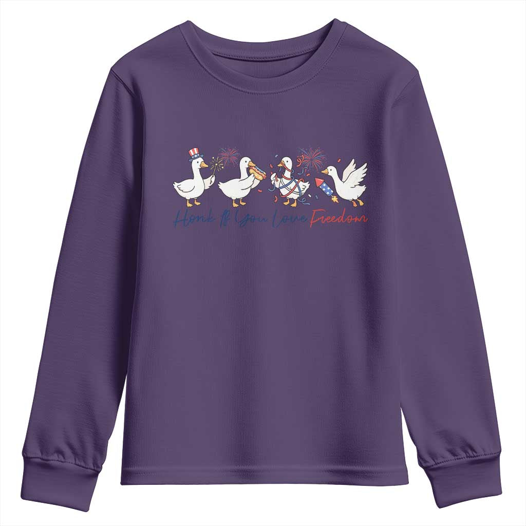 Silly Goose 4th of July Youth Sweatshirt Honk If You Love Freedom TS14 Purple Print Your Wear