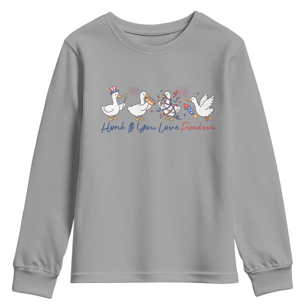 Silly Goose 4th of July Youth Sweatshirt Honk If You Love Freedom TS14 Sport Gray Print Your Wear