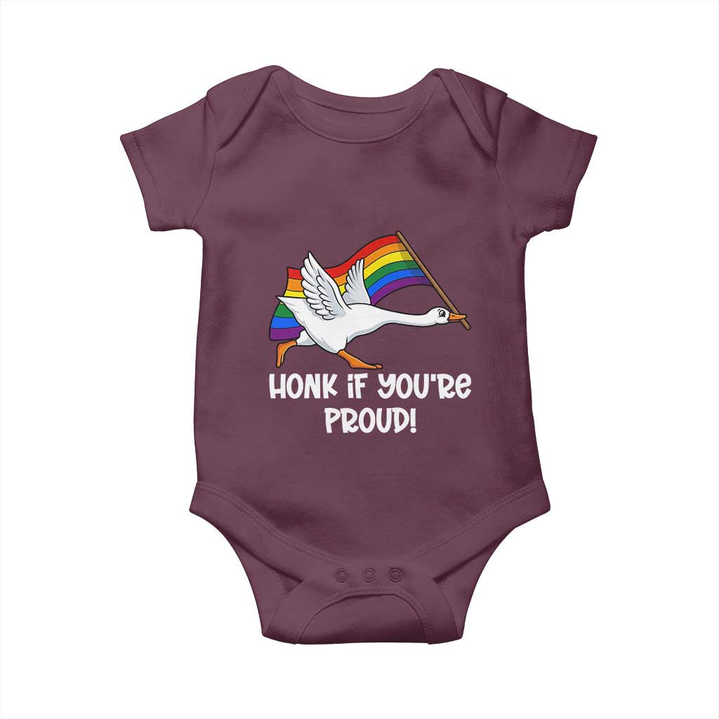 Silly Goose LGBTQ Rainbow Baby Onesie Honk If You're Proud TS14 Maroon Print Your Wear