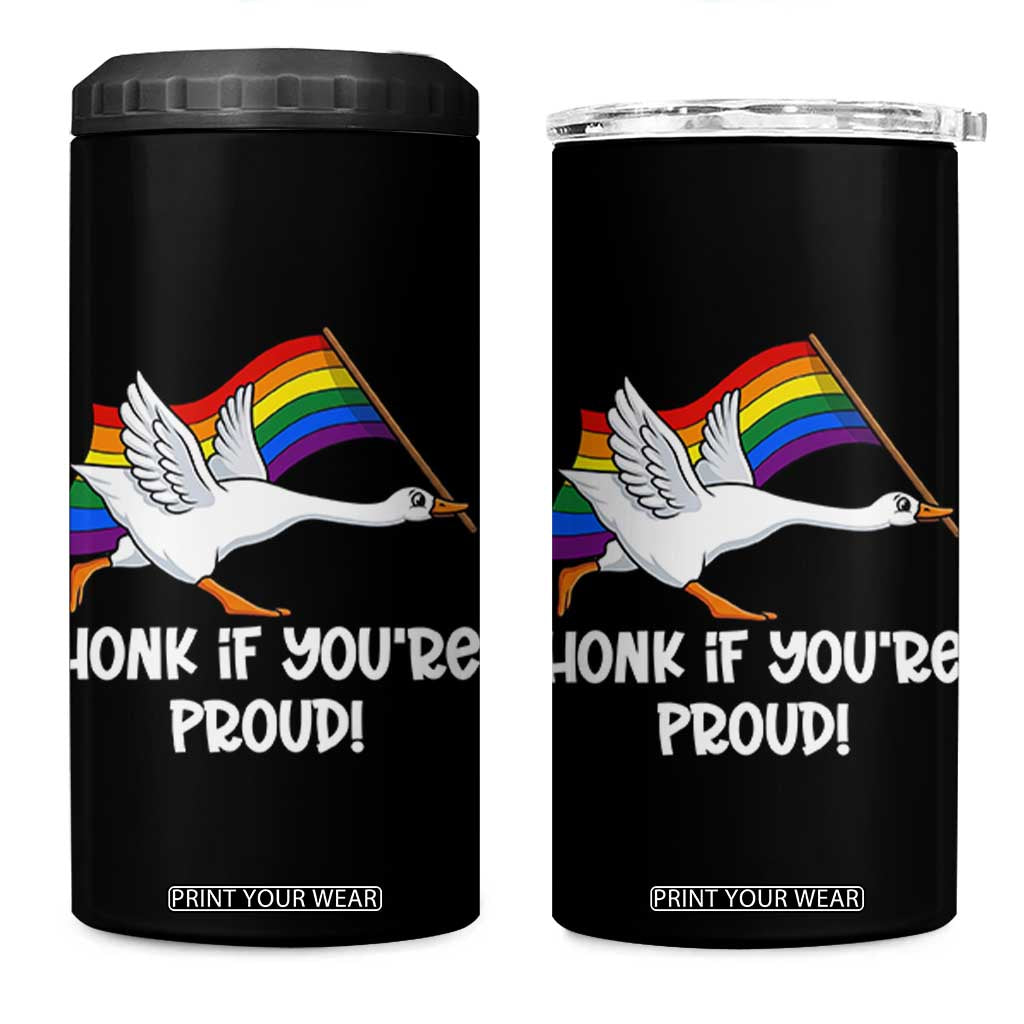 Silly Goose LGBTQ Rainbow 4 in 1 Can Cooler Tumbler Honk If You're Proud TS14 One Size: 16 oz Black Print Your Wear