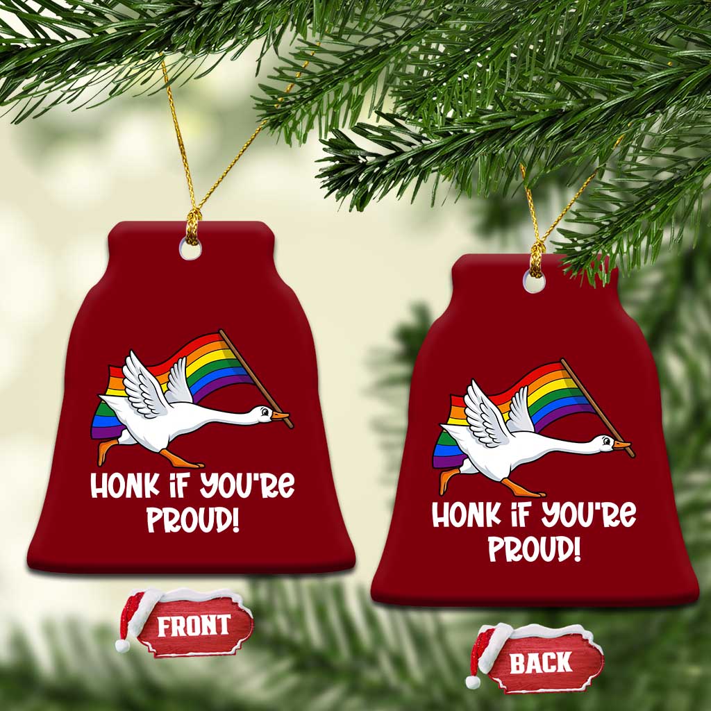 Silly Goose LGBTQ Rainbow Ceramic Ornament Honk If You're Proud TS14 Print Your Wear