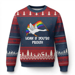 Silly Goose LGBTQ Rainbow Ugly Christmas Sweater Honk If You're Proud TS14 Navy Red Print Your Wear