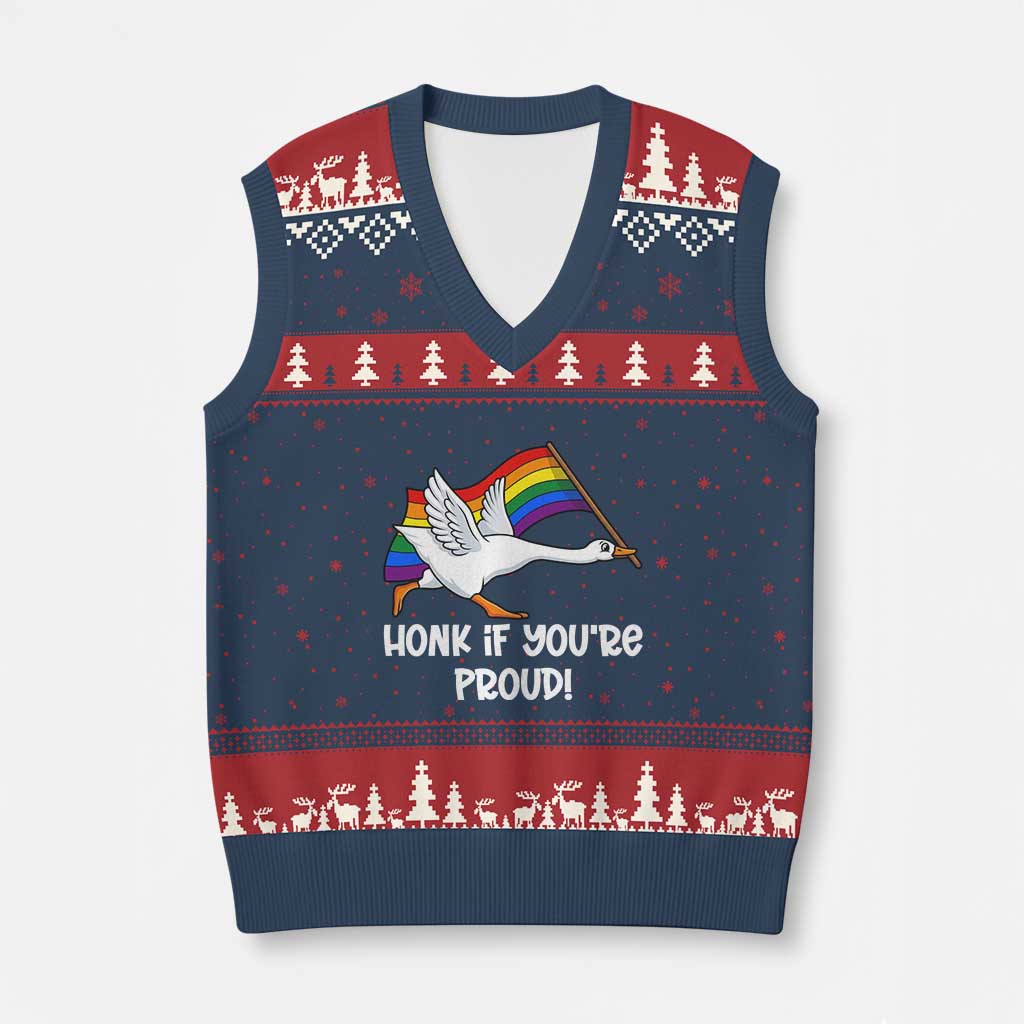 Silly Goose LGBTQ Rainbow V-Neck Knit Sweater Vest Honk If You're Proud TS14 Navy Red Print Your Wear