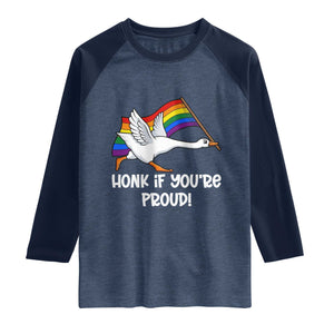 Silly Goose LGBTQ Rainbow Raglan Shirt Honk If You're Proud TS14 Heather Denim Navy Print Your Wear