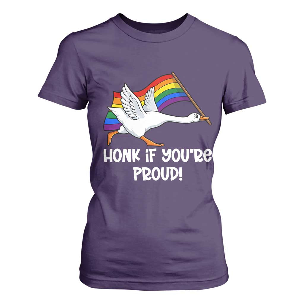 Silly Goose LGBTQ Rainbow T Shirt For Women Honk If You're Proud TS14 Purple Print Your Wear