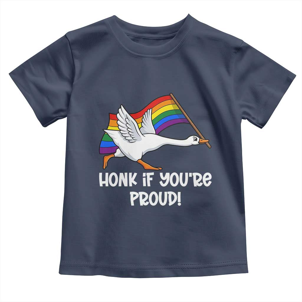 Silly Goose LGBTQ Rainbow Toddler T Shirt Honk If You're Proud TS14 Navy Print Your Wear
