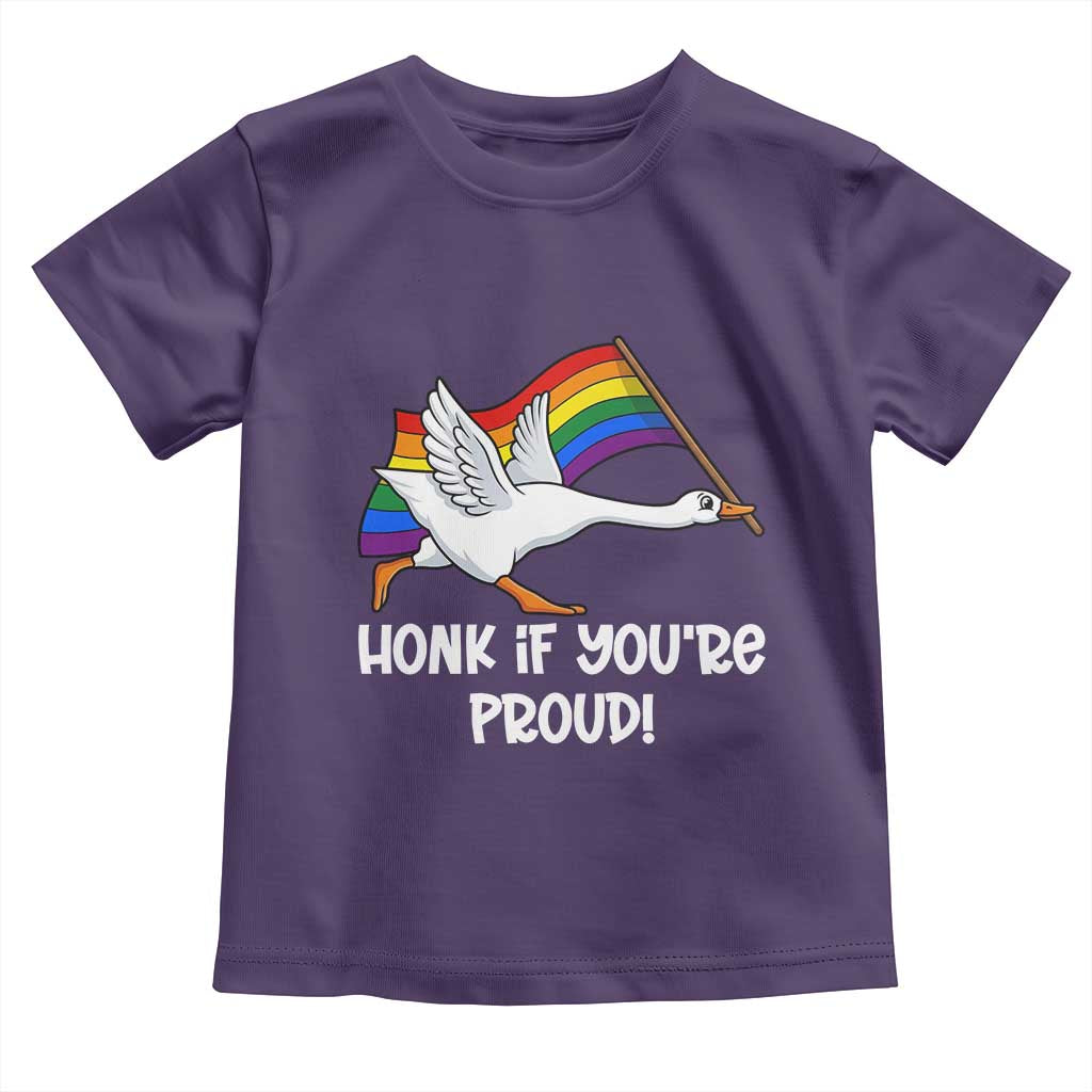 Silly Goose LGBTQ Rainbow Toddler T Shirt Honk If You're Proud TS14 Purple Print Your Wear