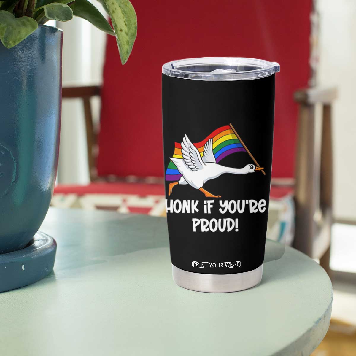 Silly Goose LGBTQ Rainbow Tumbler Cup Honk If You're Proud TS14 Print Your Wear