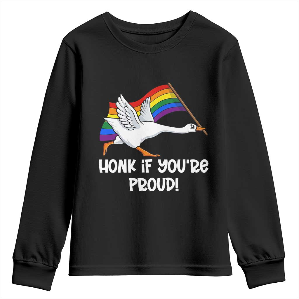 Silly Goose LGBTQ Rainbow Youth Sweatshirt Honk If You're Proud TS14 Black Print Your Wear