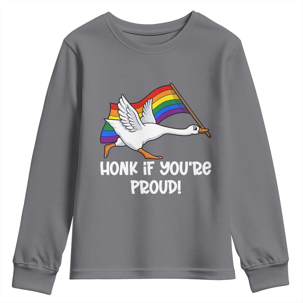 Silly Goose LGBTQ Rainbow Youth Sweatshirt Honk If You're Proud TS14 Charcoal Print Your Wear
