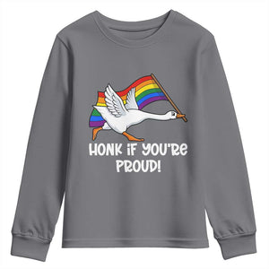 Silly Goose LGBTQ Rainbow Youth Sweatshirt Honk If You're Proud TS14 Charcoal Print Your Wear