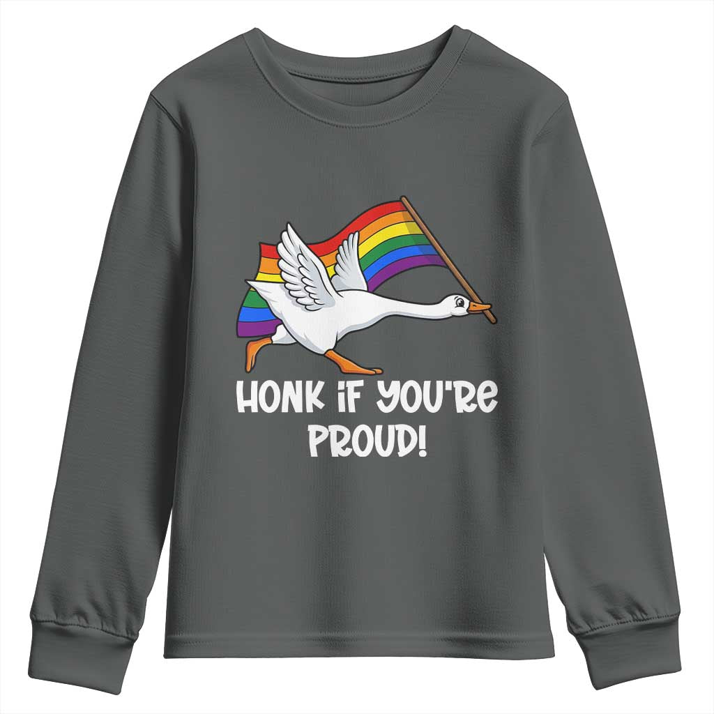 Silly Goose LGBTQ Rainbow Youth Sweatshirt Honk If You're Proud TS14 Dark Heather Print Your Wear