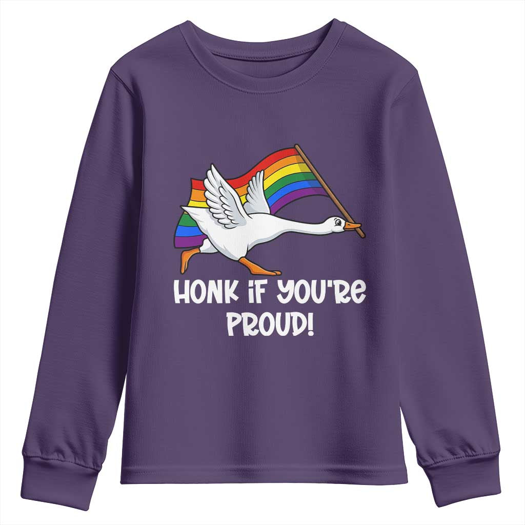 Silly Goose LGBTQ Rainbow Youth Sweatshirt Honk If You're Proud TS14 Purple Print Your Wear