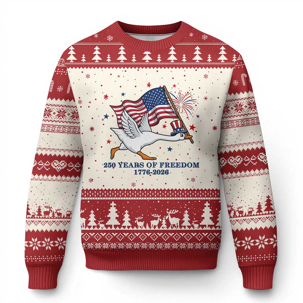 Freedom 250th Anniversary Ugly Christmas Sweater Funny 4th Of July Silly Goose TS14 Beige Red Print Your Wear