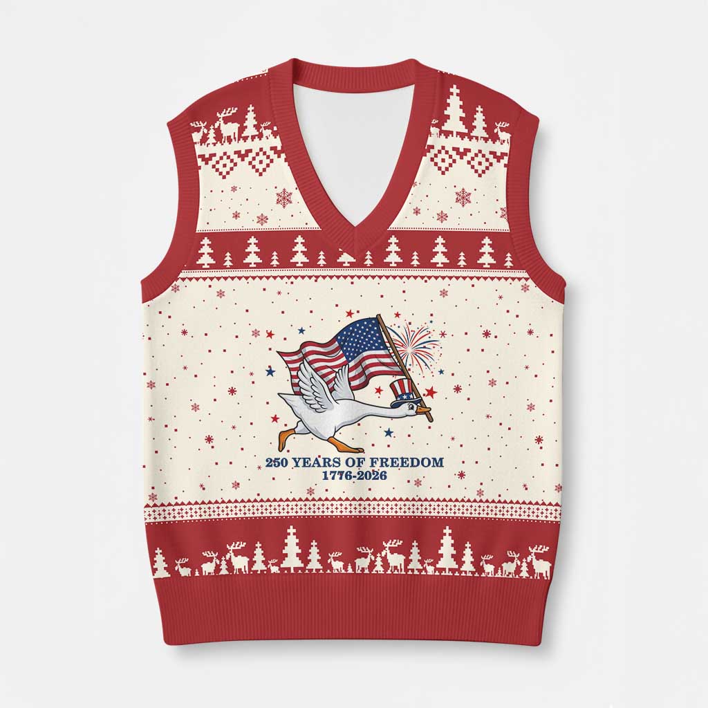 Freedom 250th Anniversary V-Neck Knit Sweater Vest Funny 4th Of July Silly Goose TS14 Beige Red Print Your Wear