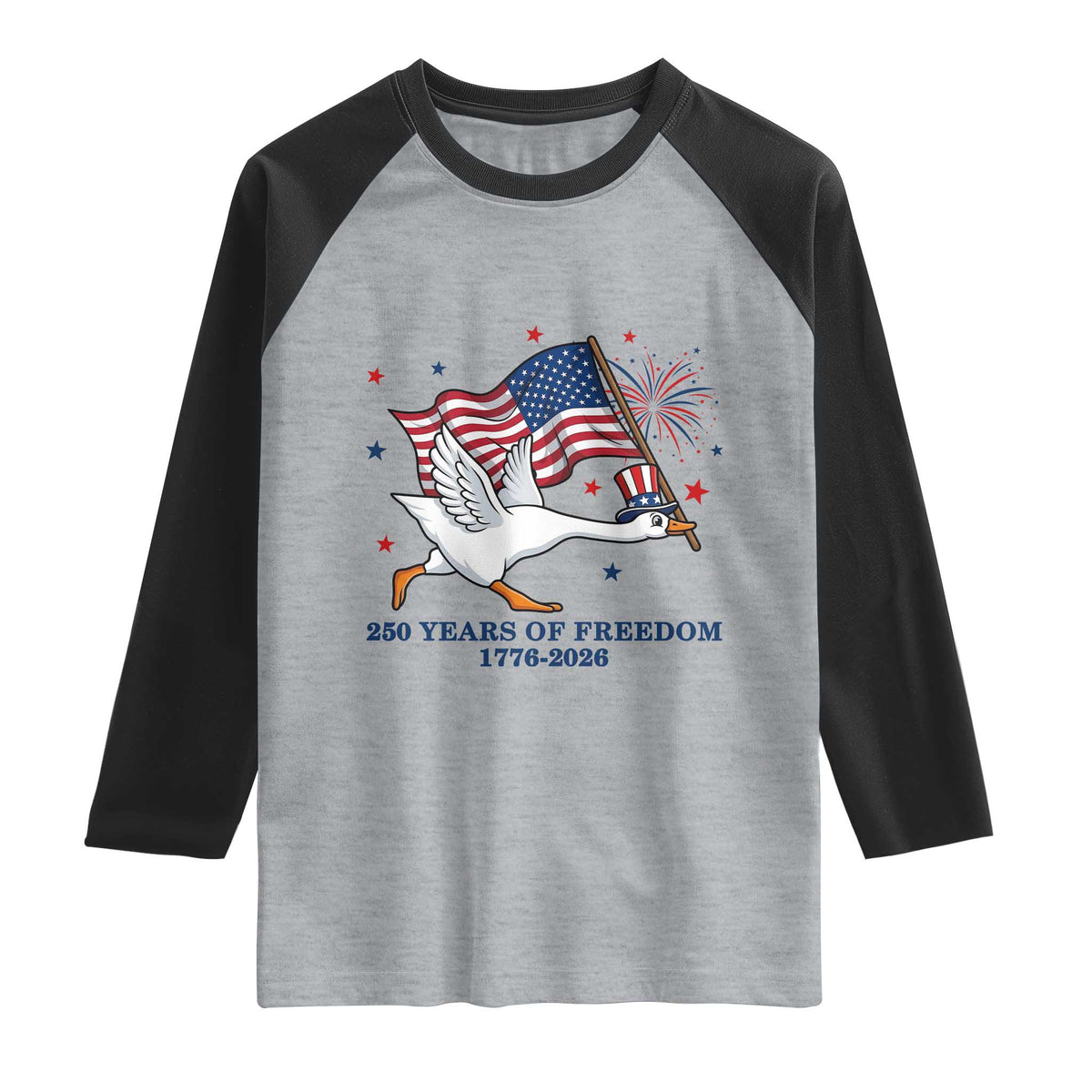 Freedom 250th Anniversary Raglan Shirt Funny 4th Of July Silly Goose TS14 Heather Gray Black Print Your Wear