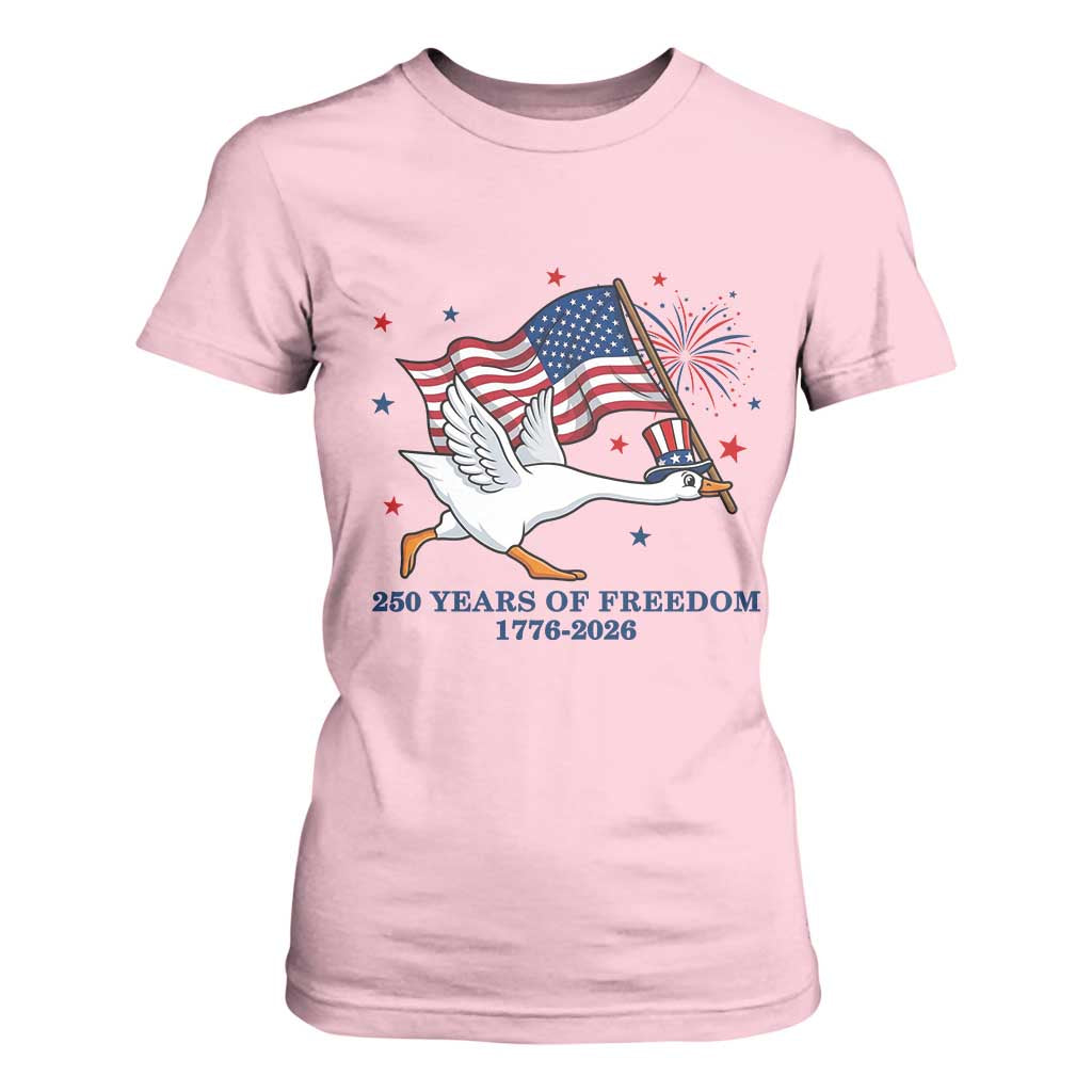Freedom 250th Anniversary T Shirt For Women Funny 4th Of July Silly Goose TS14 Light Pink Print Your Wear