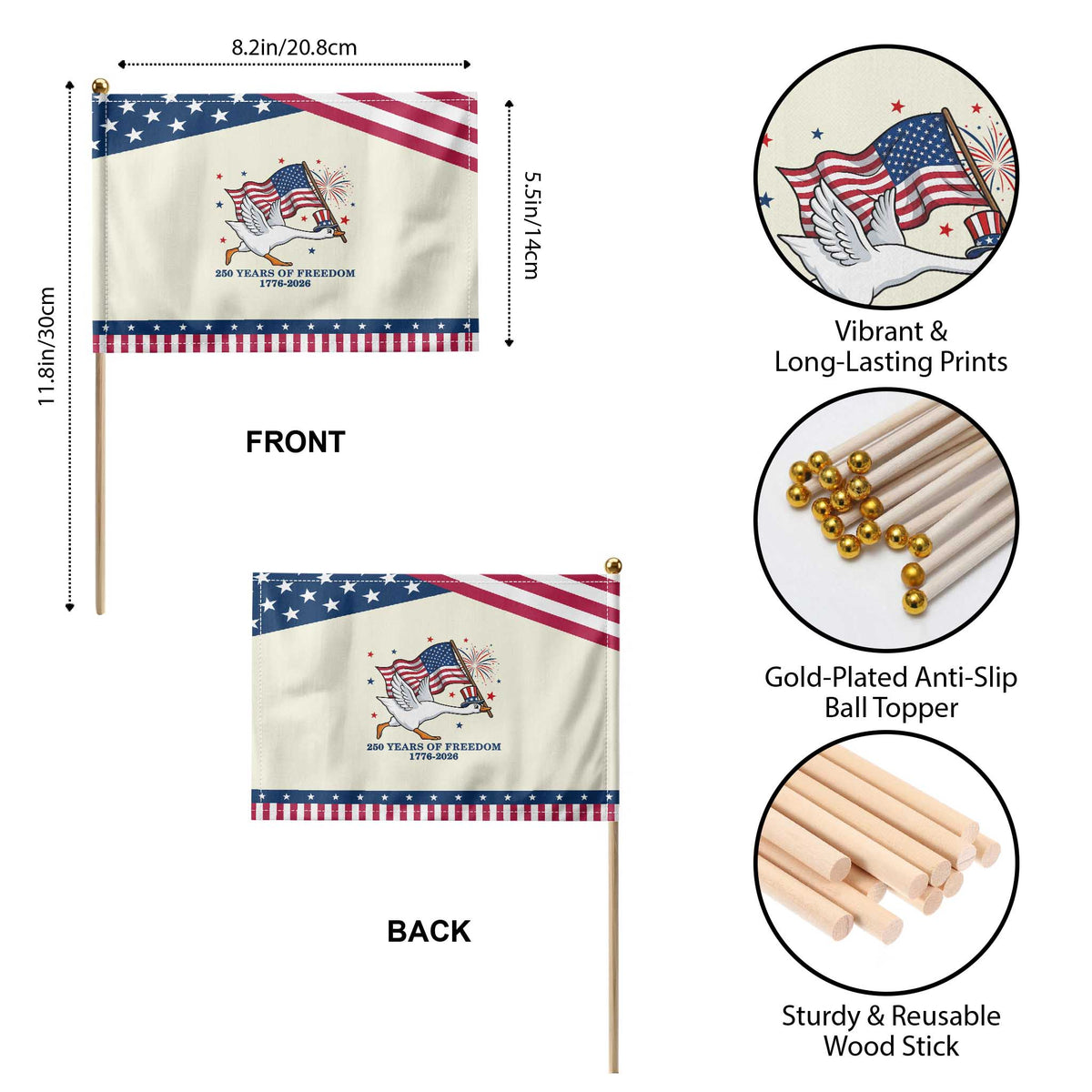 Freedom 250th Anniversary Patriotic Handheld Flag Funny 4th Of July Silly Goose
