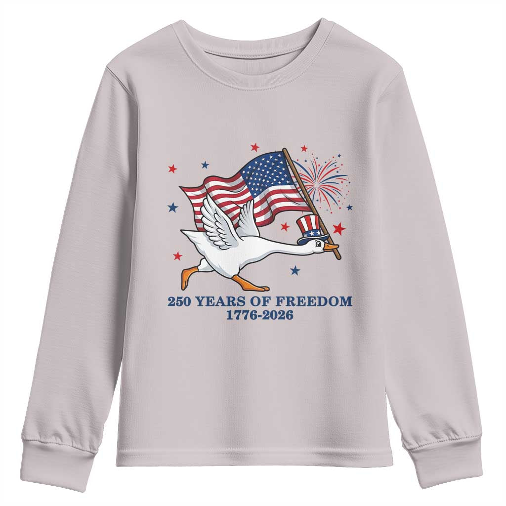 Freedom 250th Anniversary Youth Sweatshirt Funny 4th Of July Silly Goose TS14 Ice Gray Print Your Wear