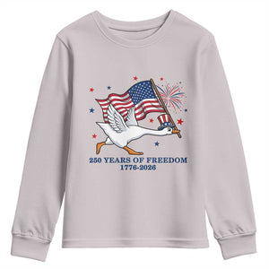 Freedom 250th Anniversary Youth Sweatshirt Funny 4th Of July Silly Goose TS14 Ice Gray Print Your Wear