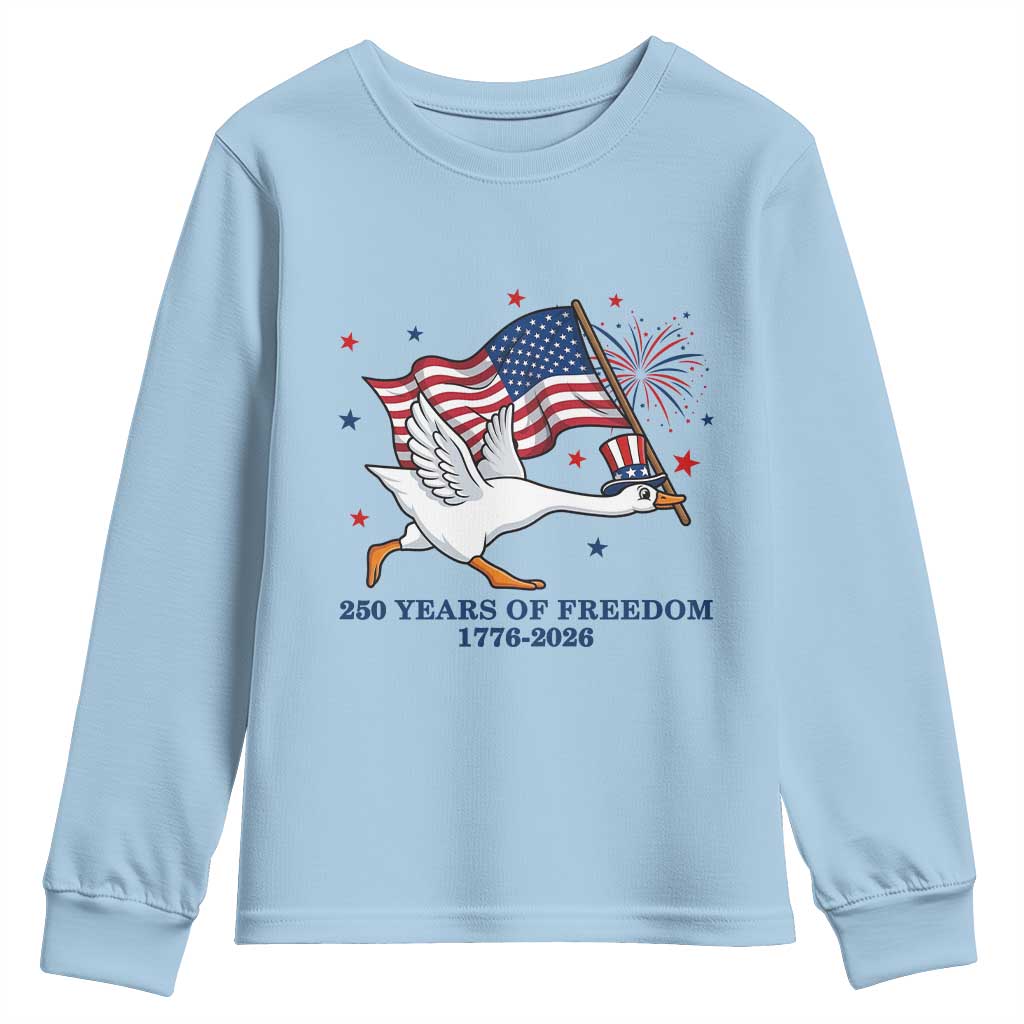 Freedom 250th Anniversary Youth Sweatshirt Funny 4th Of July Silly Goose TS14 Light Blue Print Your Wear
