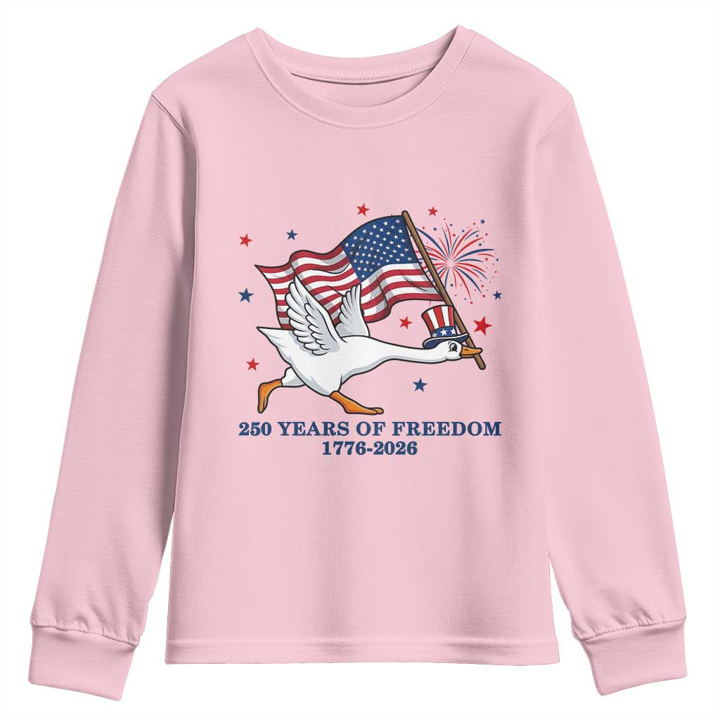 Freedom 250th Anniversary Youth Sweatshirt Funny 4th Of July Silly Goose TS14 Light Pink Print Your Wear
