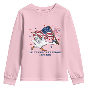 Freedom 250th Anniversary Youth Sweatshirt Funny 4th Of July Silly Goose TS14 Light Pink Print Your Wear