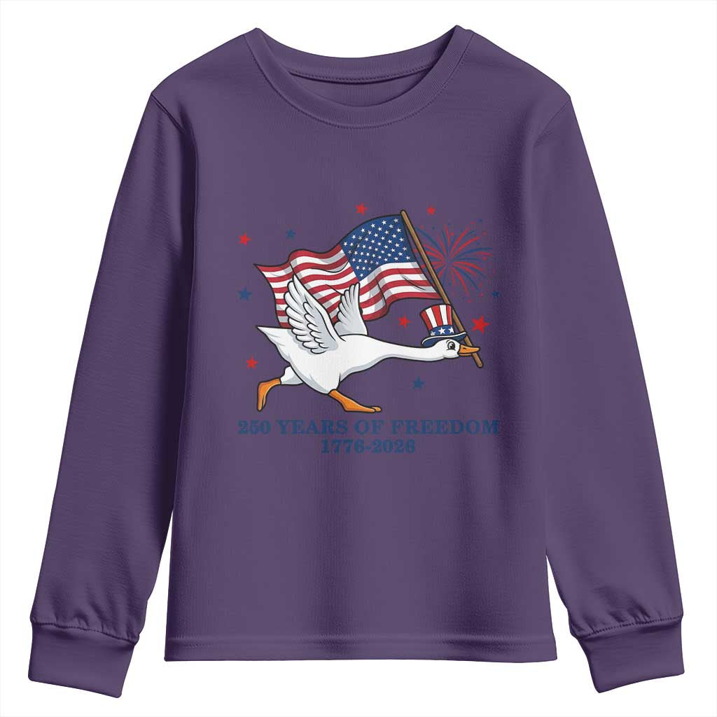 Freedom 250th Anniversary Youth Sweatshirt Funny 4th Of July Silly Goose TS14 Purple Print Your Wear