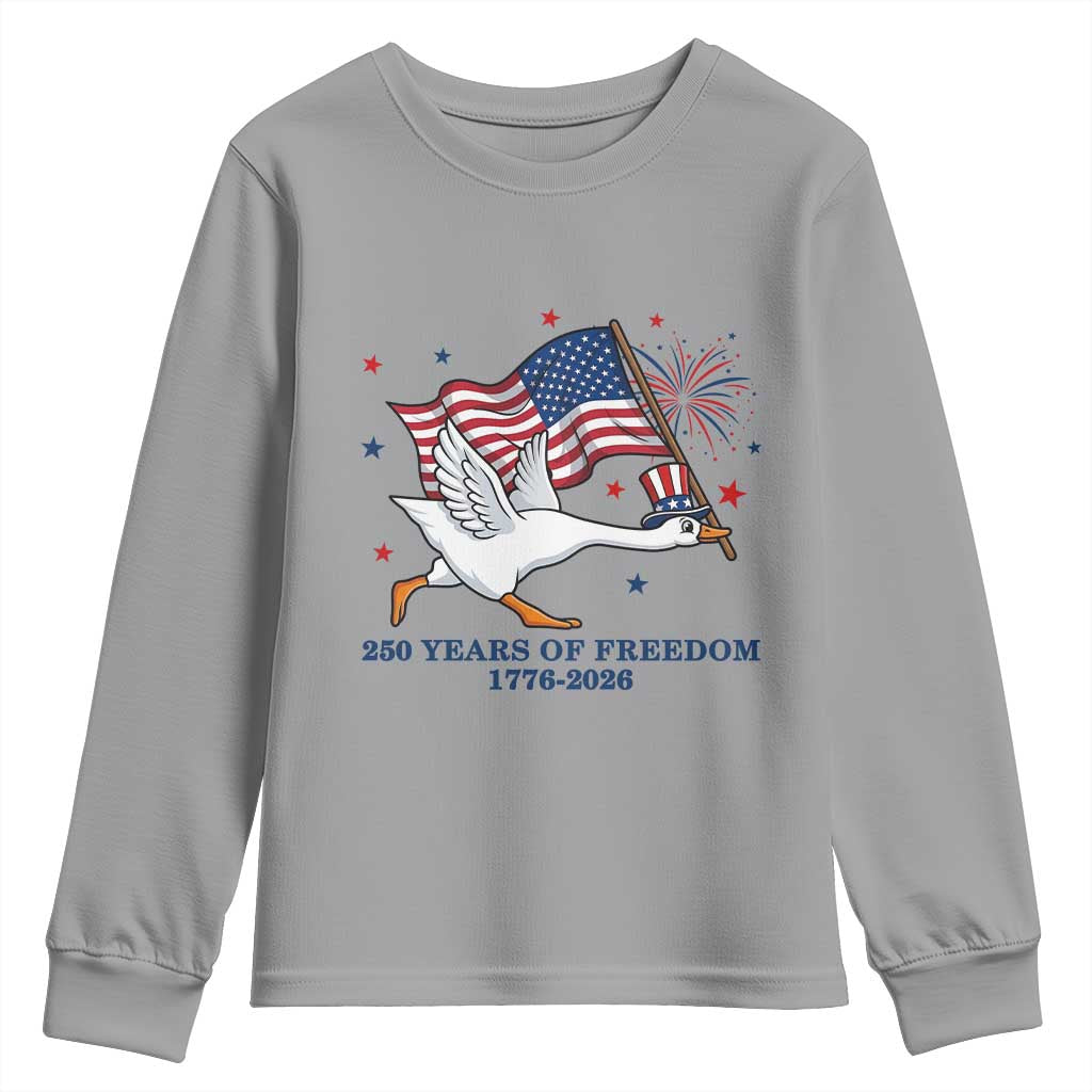 Freedom 250th Anniversary Youth Sweatshirt Funny 4th Of July Silly Goose TS14 Sport Gray Print Your Wear