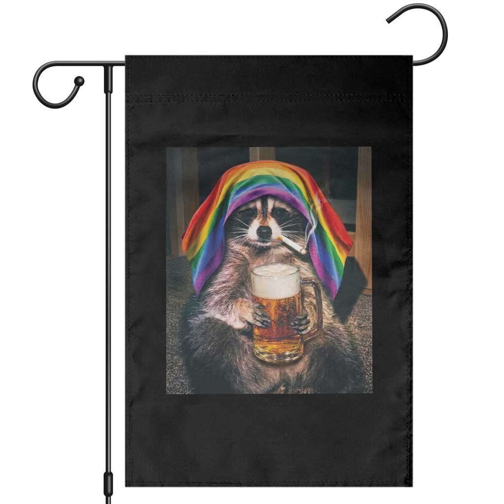 LGBTQ Pride Raccoon Rainbow Flag Garden Flag Funny Drinking Beer