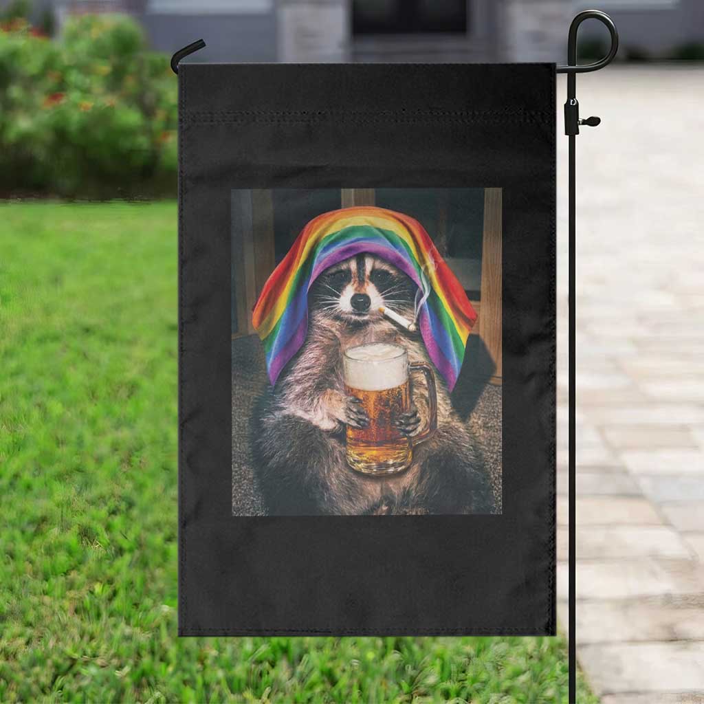 LGBTQ Pride Raccoon Rainbow Flag Garden Flag Funny Drinking Beer