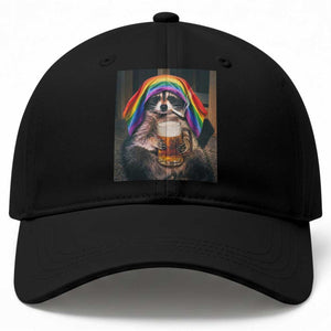 LGBTQ Pride Raccoon Rainbow Flag Baseball Cap Funny Drinking Beer