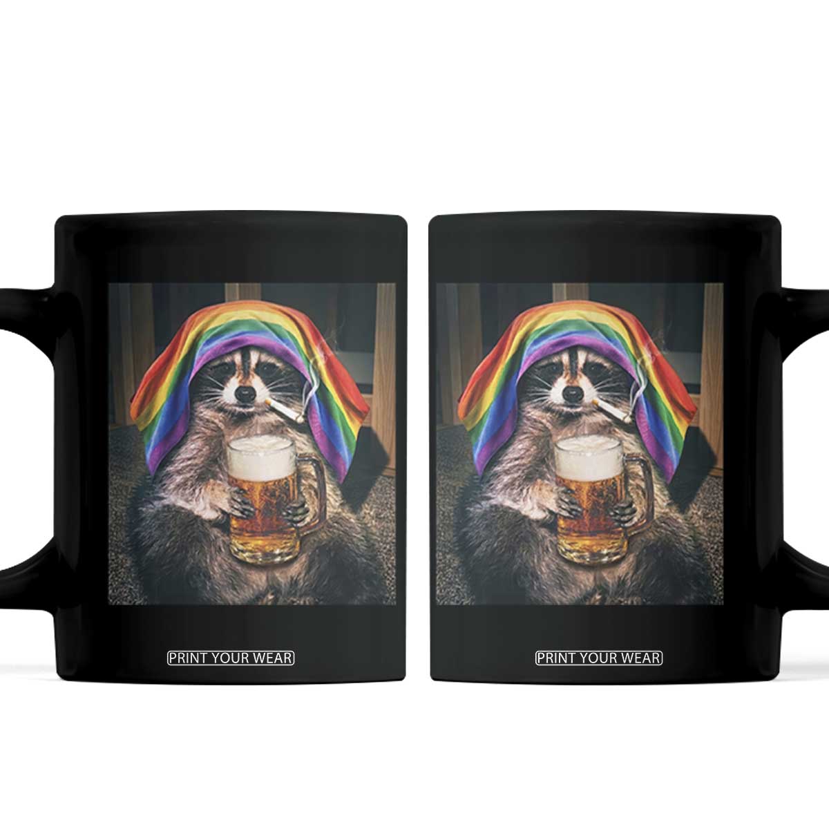 LGBTQ Pride Raccoon Rainbow Flag Coffee Mug Funny Drinking Beer