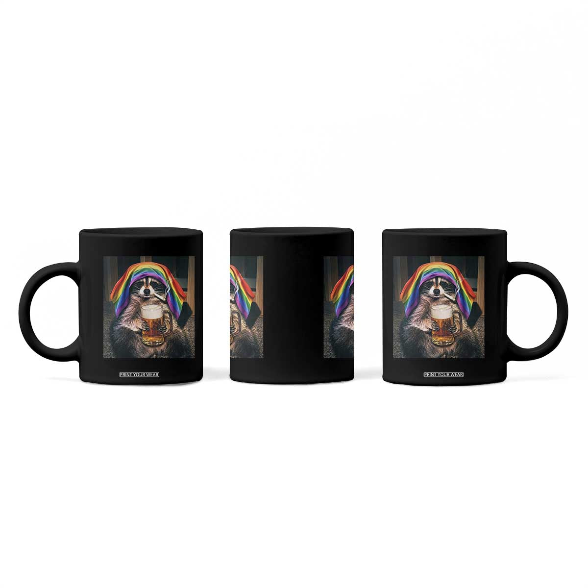 LGBTQ Pride Raccoon Rainbow Flag Coffee Mug Funny Drinking Beer