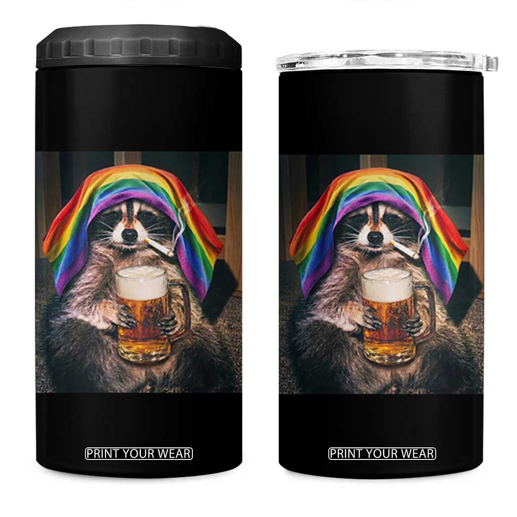 LGBTQ Pride Raccoon Rainbow Flag 4 in 1 Can Cooler Tumbler Funny Drinking Beer