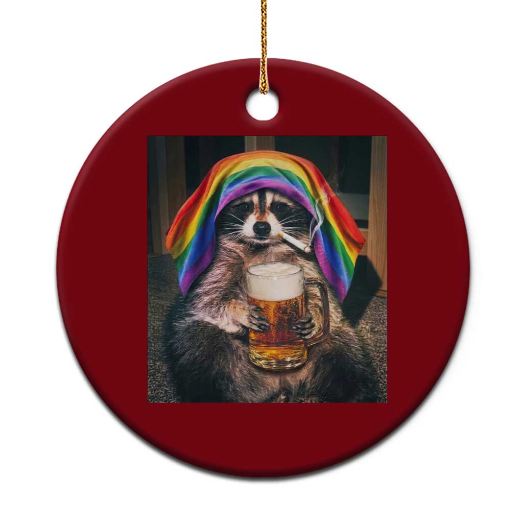 LGBTQ Pride Raccoon Rainbow Flag Ceramic Ornament Funny Drinking Beer