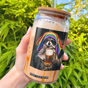 LGBTQ Pride Raccoon Rainbow Flag Glass Can Funny Drinking Beer