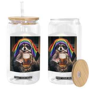 LGBTQ Pride Raccoon Rainbow Flag Glass Can Funny Drinking Beer