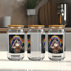 LGBTQ Pride Raccoon Rainbow Flag Glass Can Funny Drinking Beer
