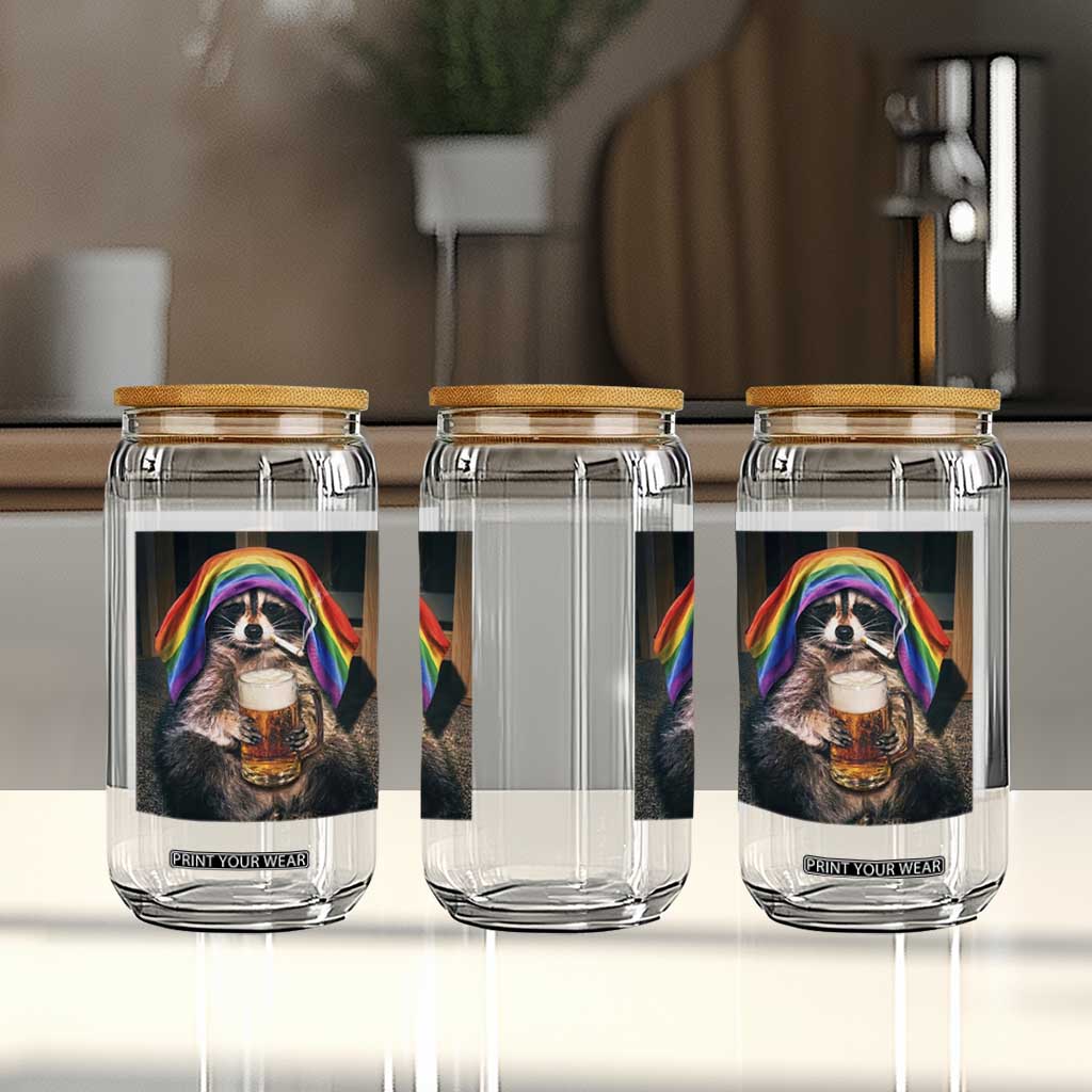LGBTQ Pride Raccoon Rainbow Flag Glass Can Funny Drinking Beer