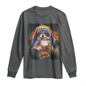 LGBTQ Pride Raccoon Rainbow Flag Long Sleeve Shirt Funny Drinking Beer