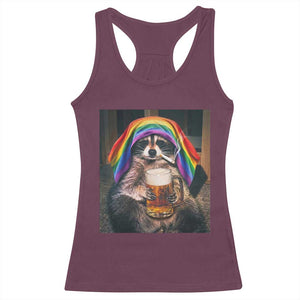LGBTQ Pride Raccoon Rainbow Flag Racerback Tank Top Funny Drinking Beer