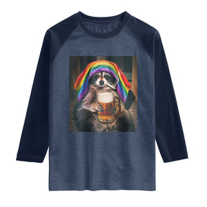 LGBTQ Pride Raccoon Rainbow Flag Raglan Shirt Funny Drinking Beer