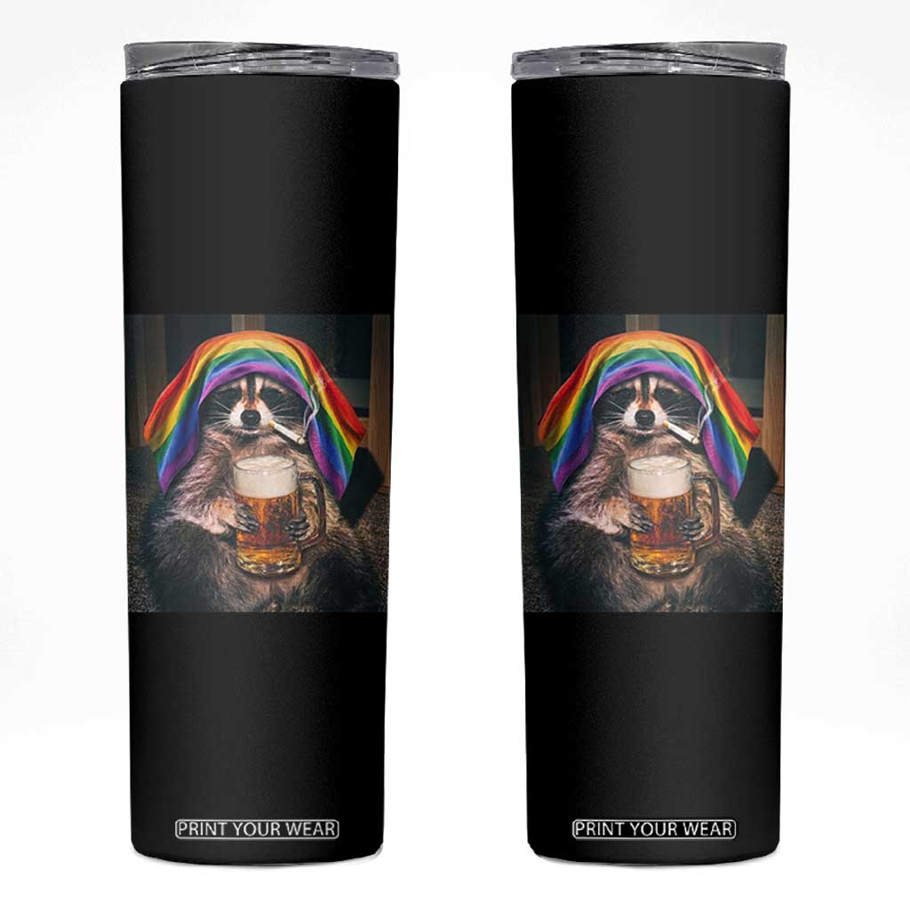 LGBTQ Pride Raccoon Rainbow Flag Skinny Tumbler Funny Drinking Beer