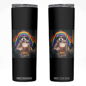 LGBTQ Pride Raccoon Rainbow Flag Skinny Tumbler Funny Drinking Beer