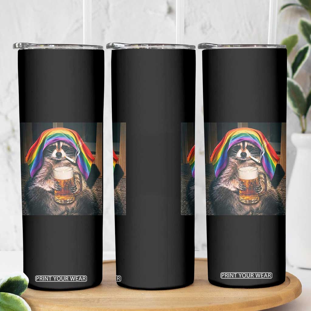 LGBTQ Pride Raccoon Rainbow Flag Skinny Tumbler Funny Drinking Beer